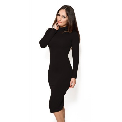 'Jade' zwarte bodycon jurk met col en lange mouwen